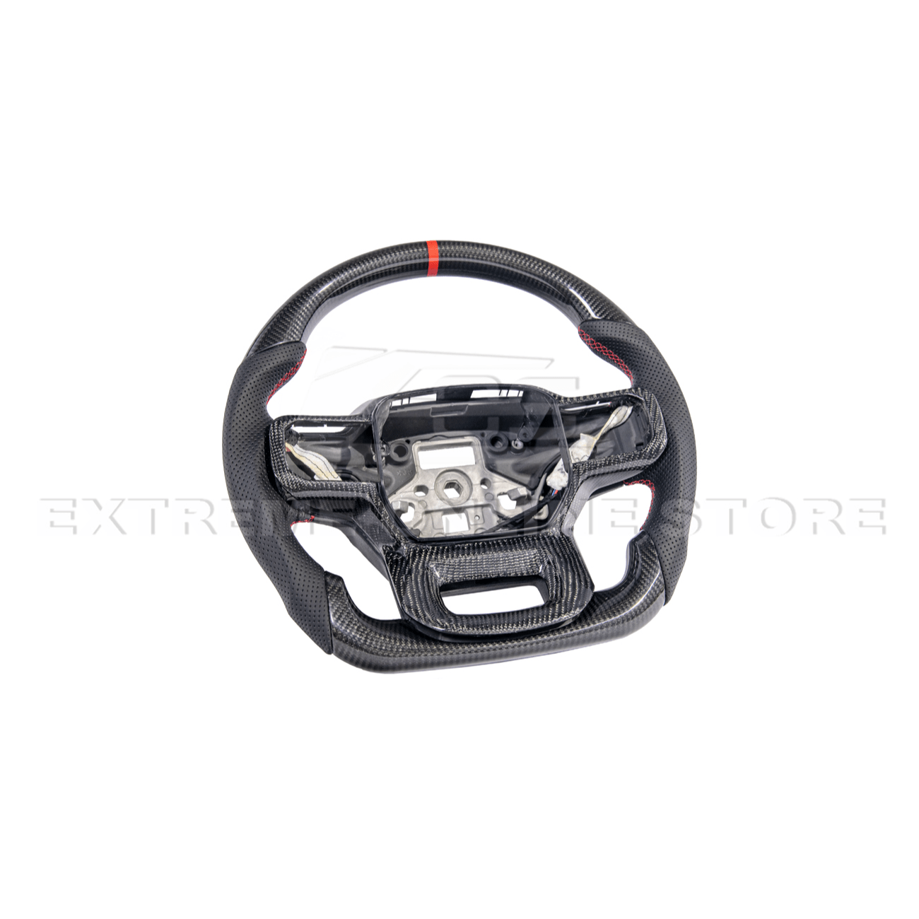 Ford F-150 Carbon Fiber Steering Wheel Perforated Leather Red Stripe 2021-Up