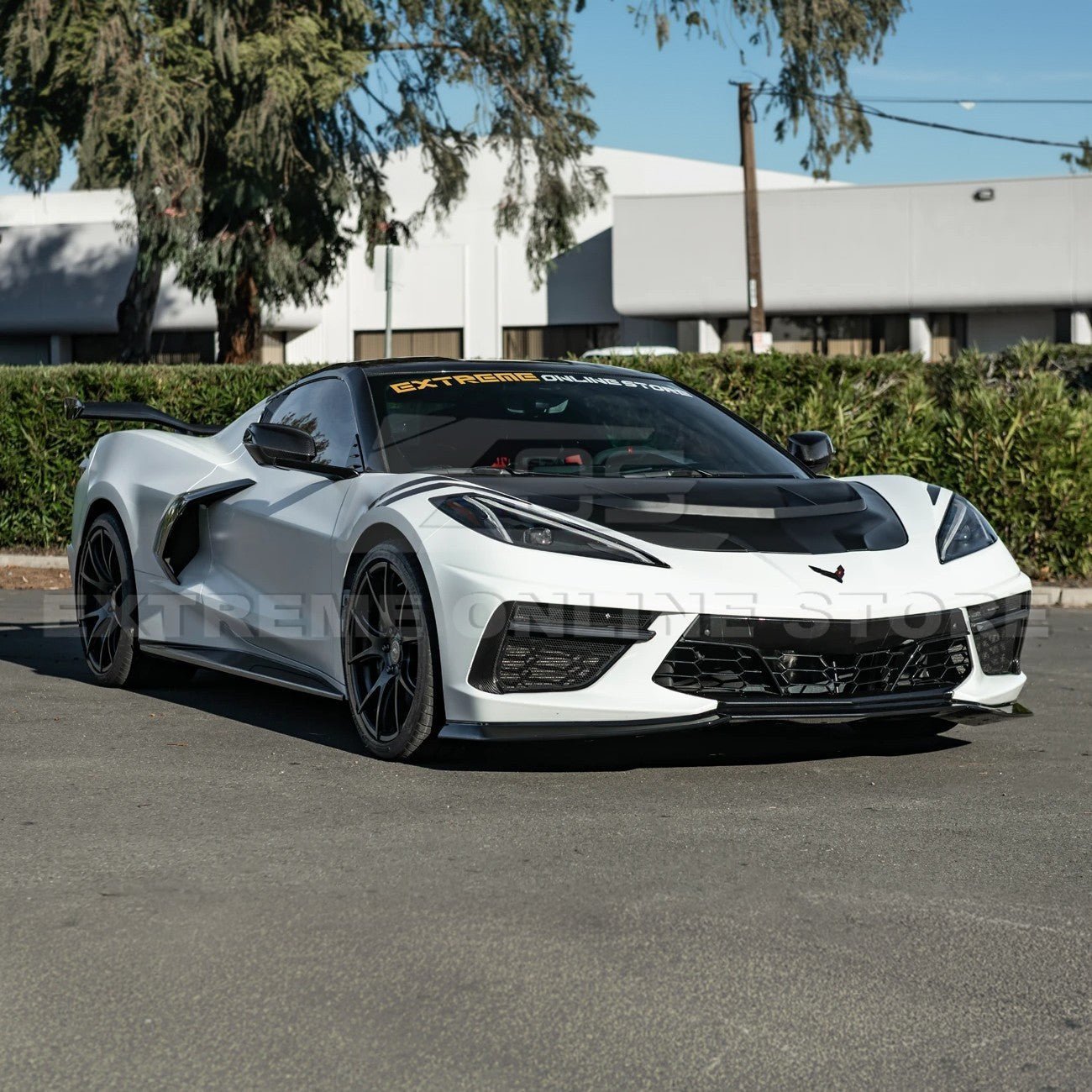 Corvette C8 ZR1 Matte Black Front Bumper Vented Extractor Hood 2020-Up