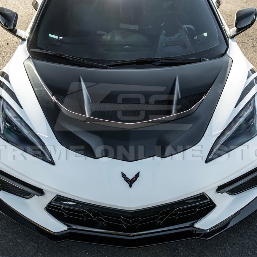 Corvette C8 ZR1 Matte Black Front Bumper Vented Extractor Hood 2020-Up