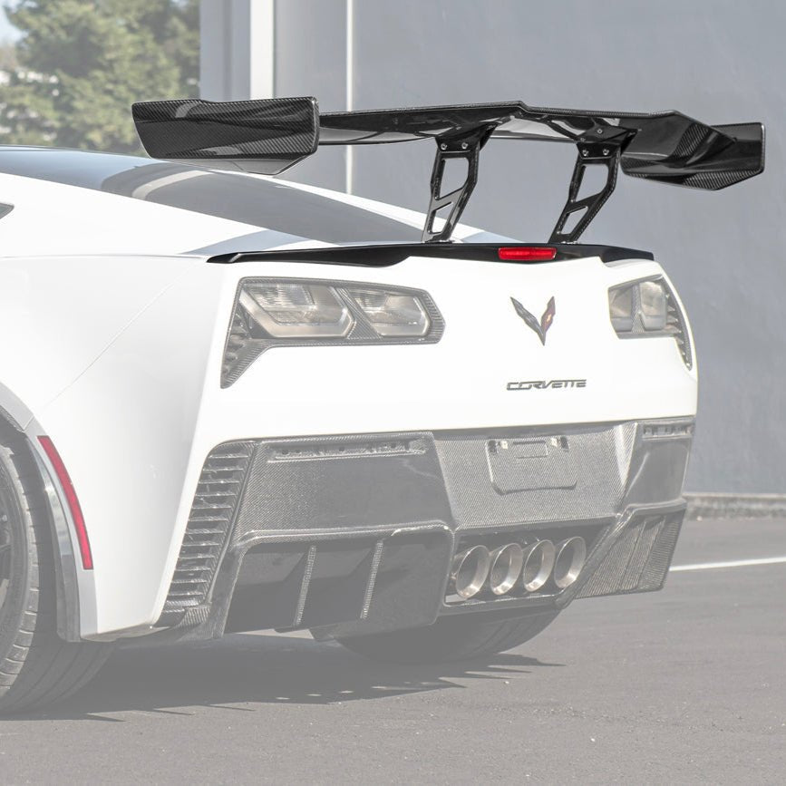 Chevrolet Corvette C7 ZR1 ZTK Style Carbon Fiber Rear High Wing Spoiler Wing Riser Kit 2014-2019