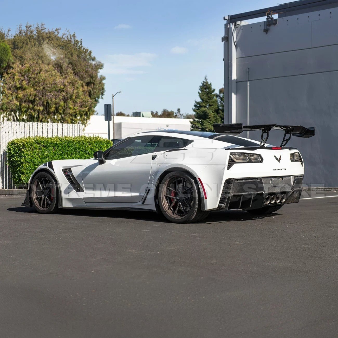 Chevrolet Corvette C7 ZR1 ZTK Style Carbon Fiber Rear High Wing Spoiler Wing Riser Kit 2014-2019