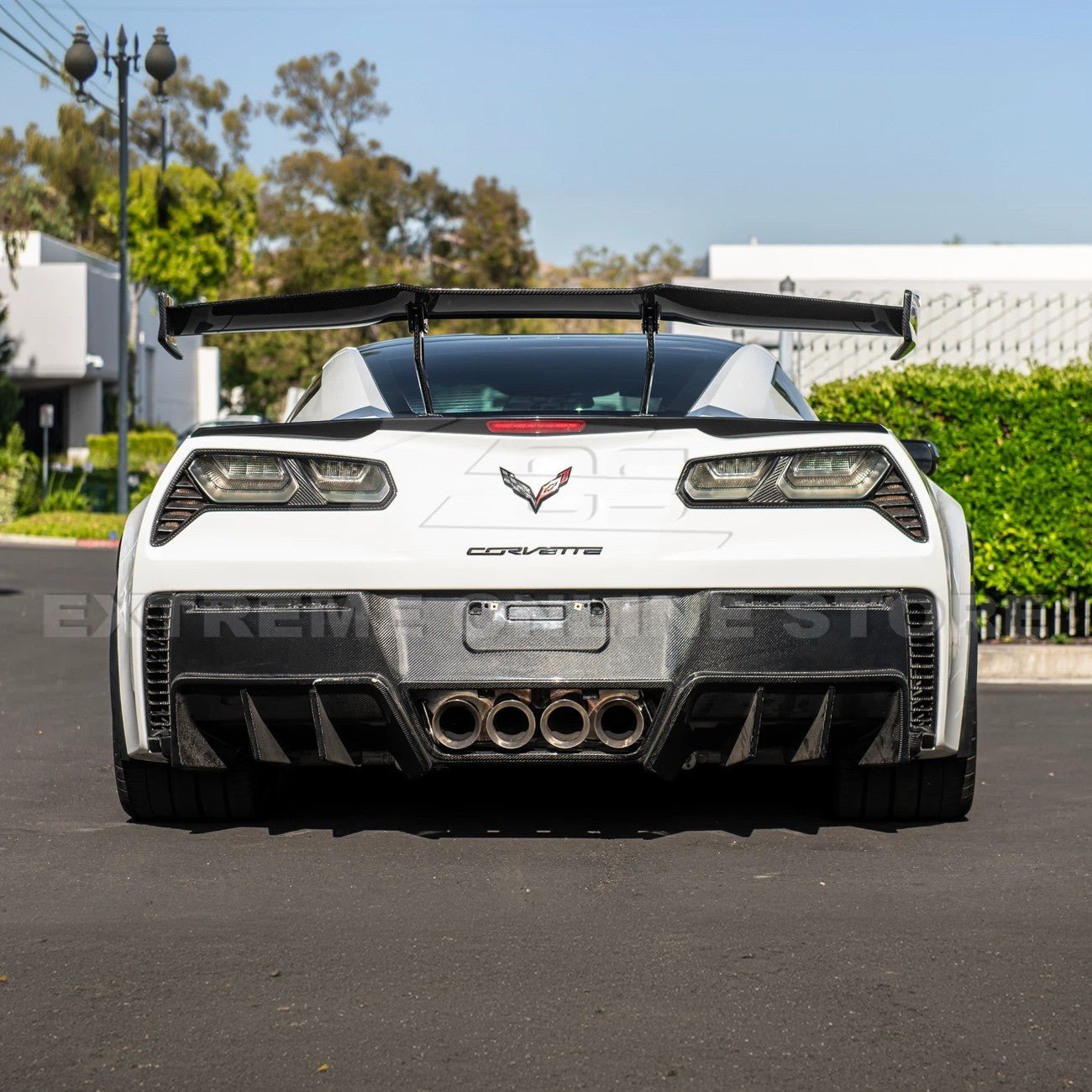 Chevrolet Corvette C7 ZR1 ZTK Style Carbon Fiber Rear High Wing Spoiler Wing Riser Kit 2014-2019