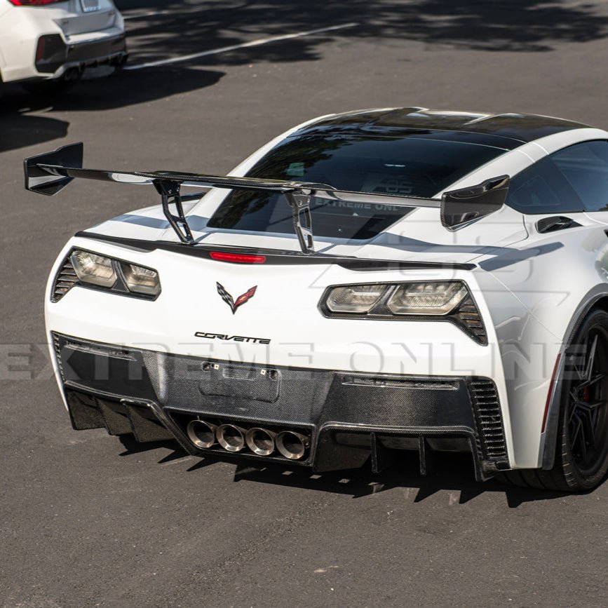 Chevrolet Corvette C7 ZR1 ZTK Style Carbon Fiber Rear High Wing Spoiler Wing Riser Kit 2014-2019