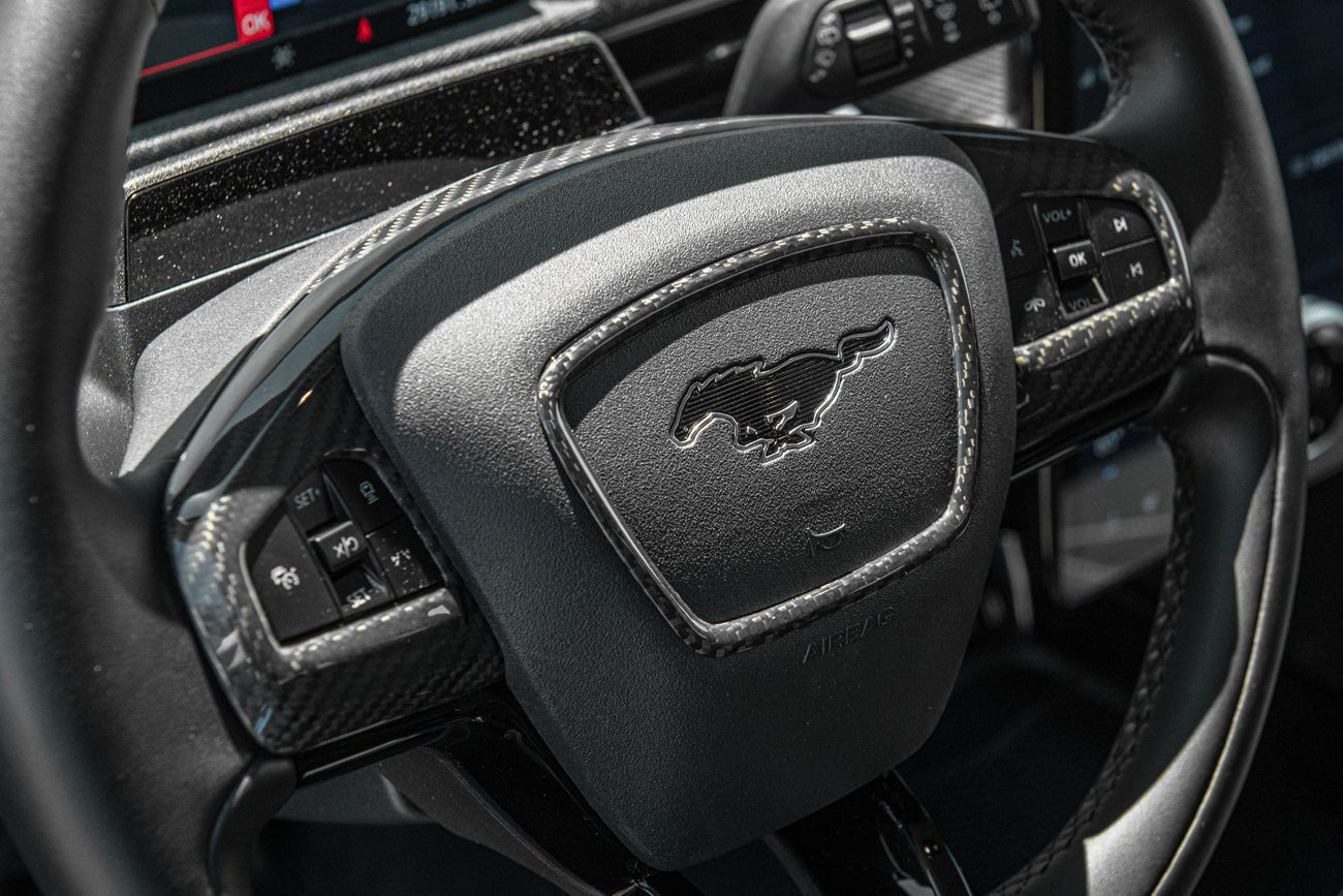 Ford Mustang Mach-E Factory Style Dry Carbon Fiber Steering Wheel Trim 2021-Up
