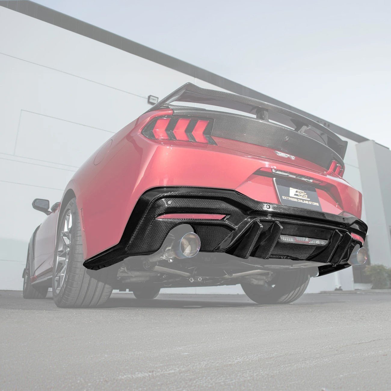 Ford Mustang S650 V2 Carbon Fiber Rear Bumper Dual Tip Diffuser 2024-Up