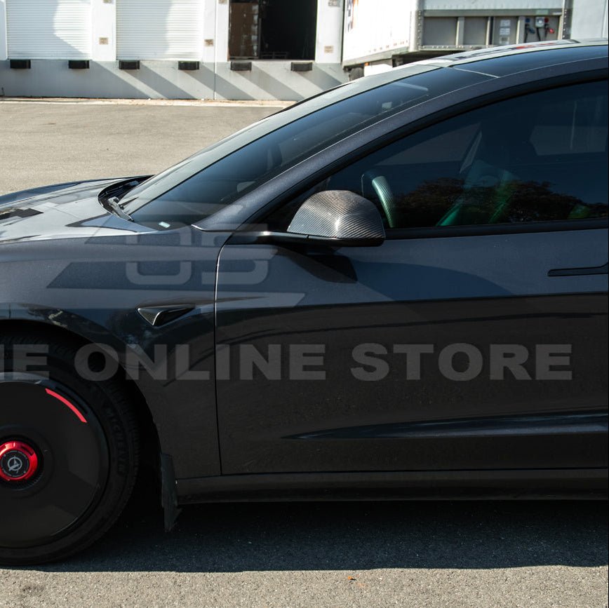Tesla Model 3 Dry Carbon Fiber Tape On Side Mirror Cap Covers Pair 2024-Up