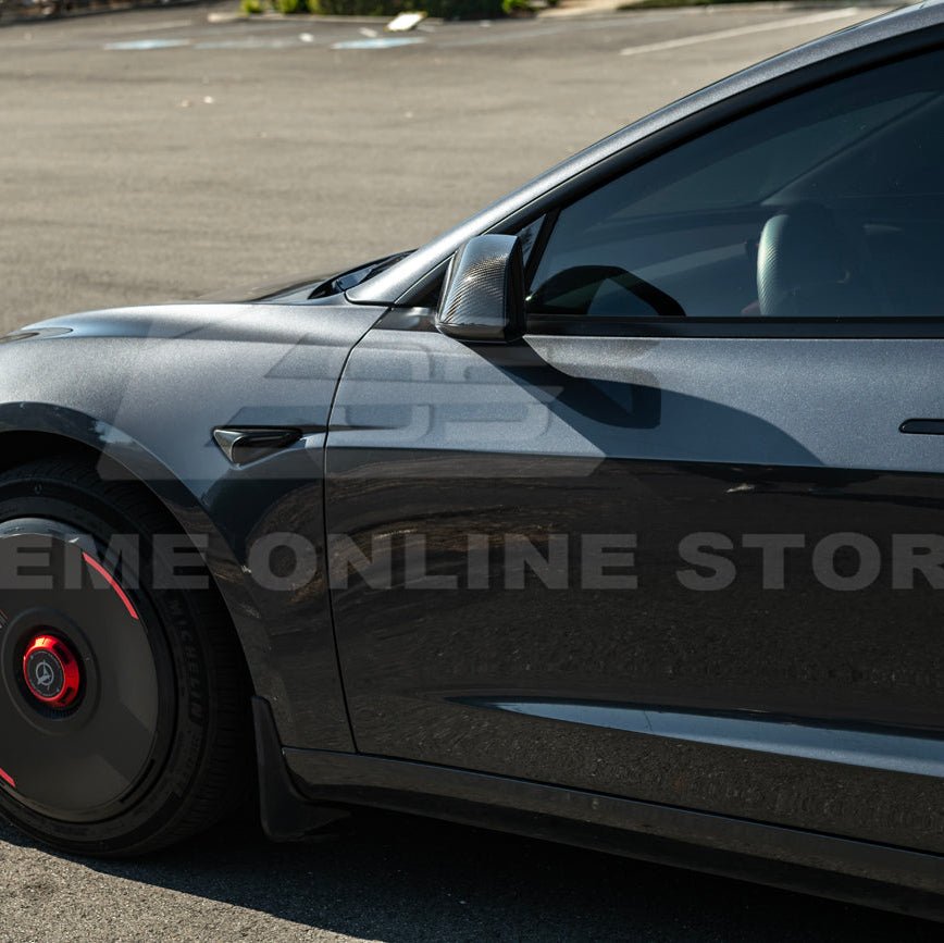 Tesla Model 3 Dry Carbon Fiber Tape On Side Mirror Cap Covers Pair 2024-Up