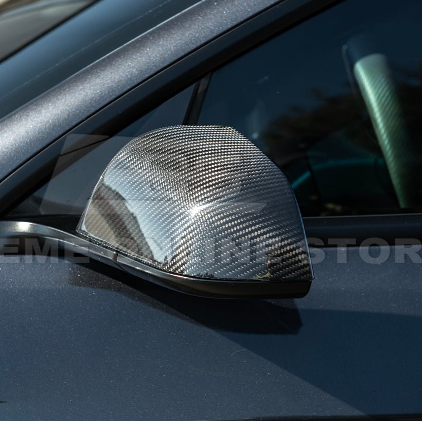 Tesla Model 3 Dry Carbon Fiber Tape On Side Mirror Cap Covers Pair 2024-Up