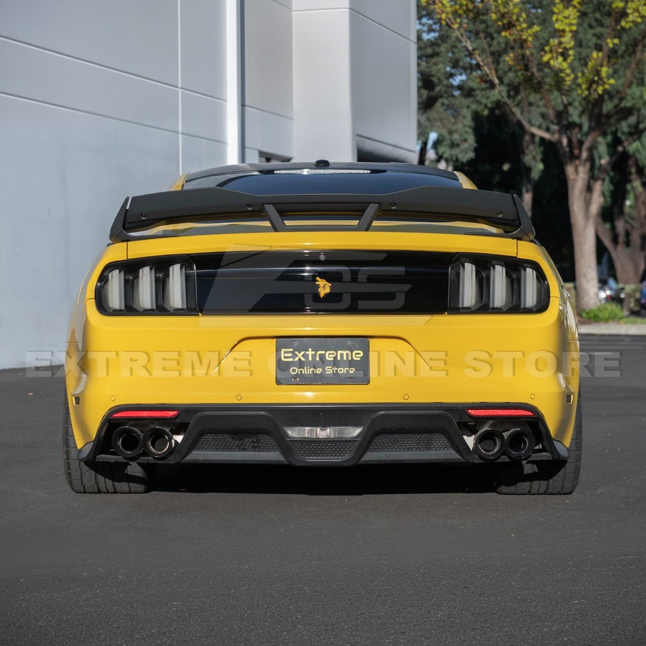 Ford Mustang S550 Dark Horse Style Black Rear Trunk Lid Wing Spoiler with Wickerbill 2015-2023