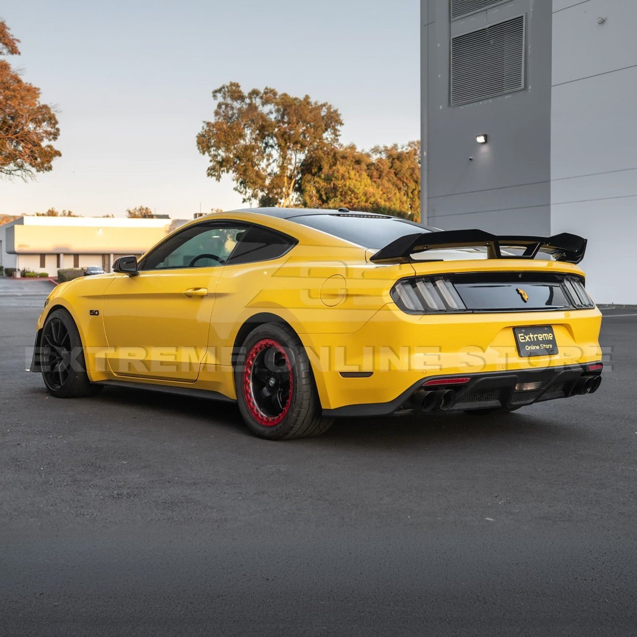 Ford Mustang S550 Dark Horse Style Black Rear Trunk Lid Wing Spoiler with Wickerbill 2015-2023
