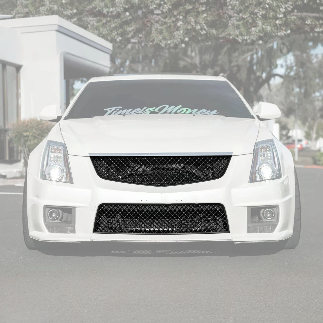 Cadillac CTS-V Diamond Mesh Badgeless Front Upper Lower Grille Set Matte Black 2009-2015