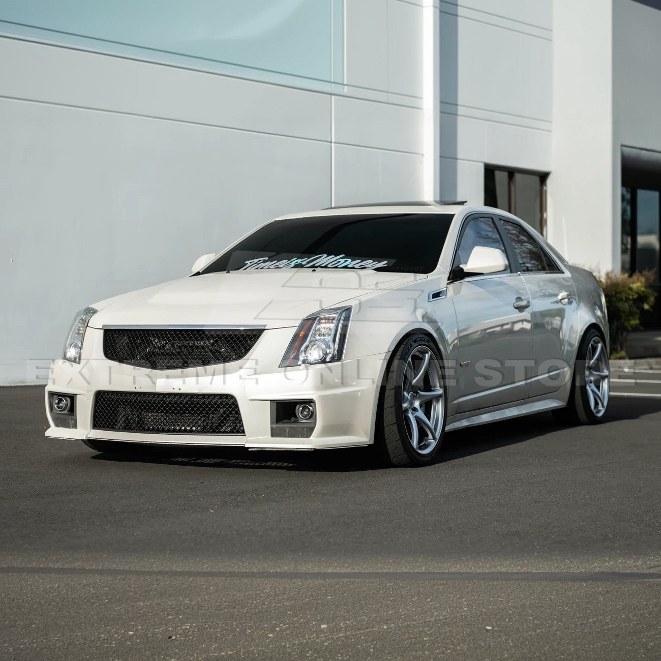 Cadillac CTS-V Diamond Mesh Badgeless Front Upper Lower Grille Set Matte Black 2009-2015