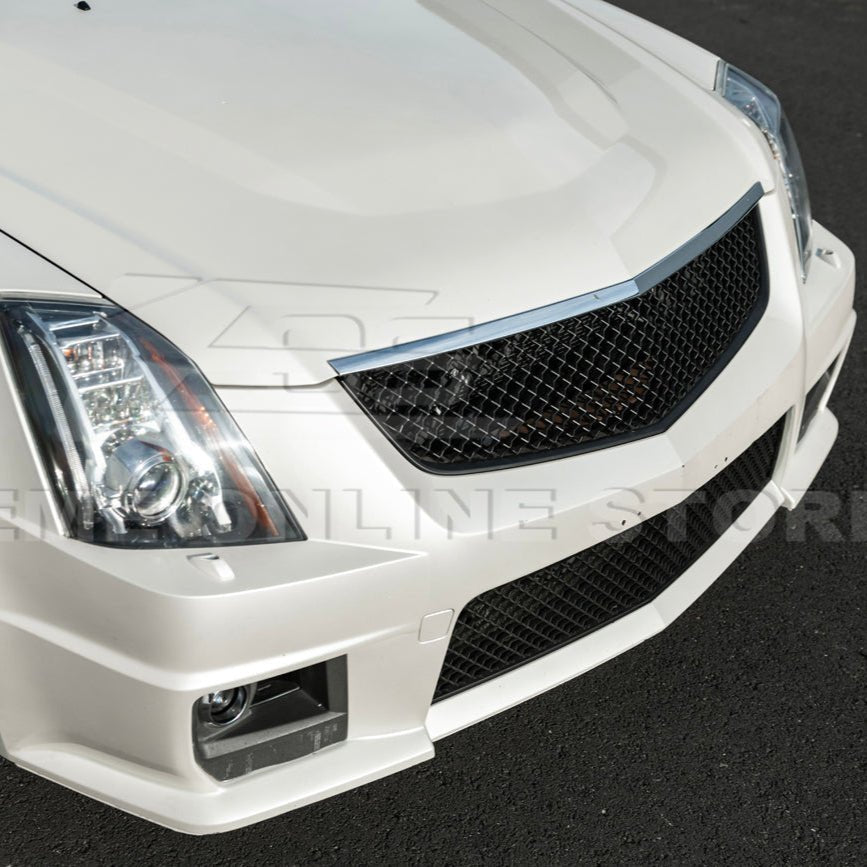 Cadillac CTS-V Diamond Mesh Badgeless Front Upper Lower Grille Set Matte Black 2009-2015