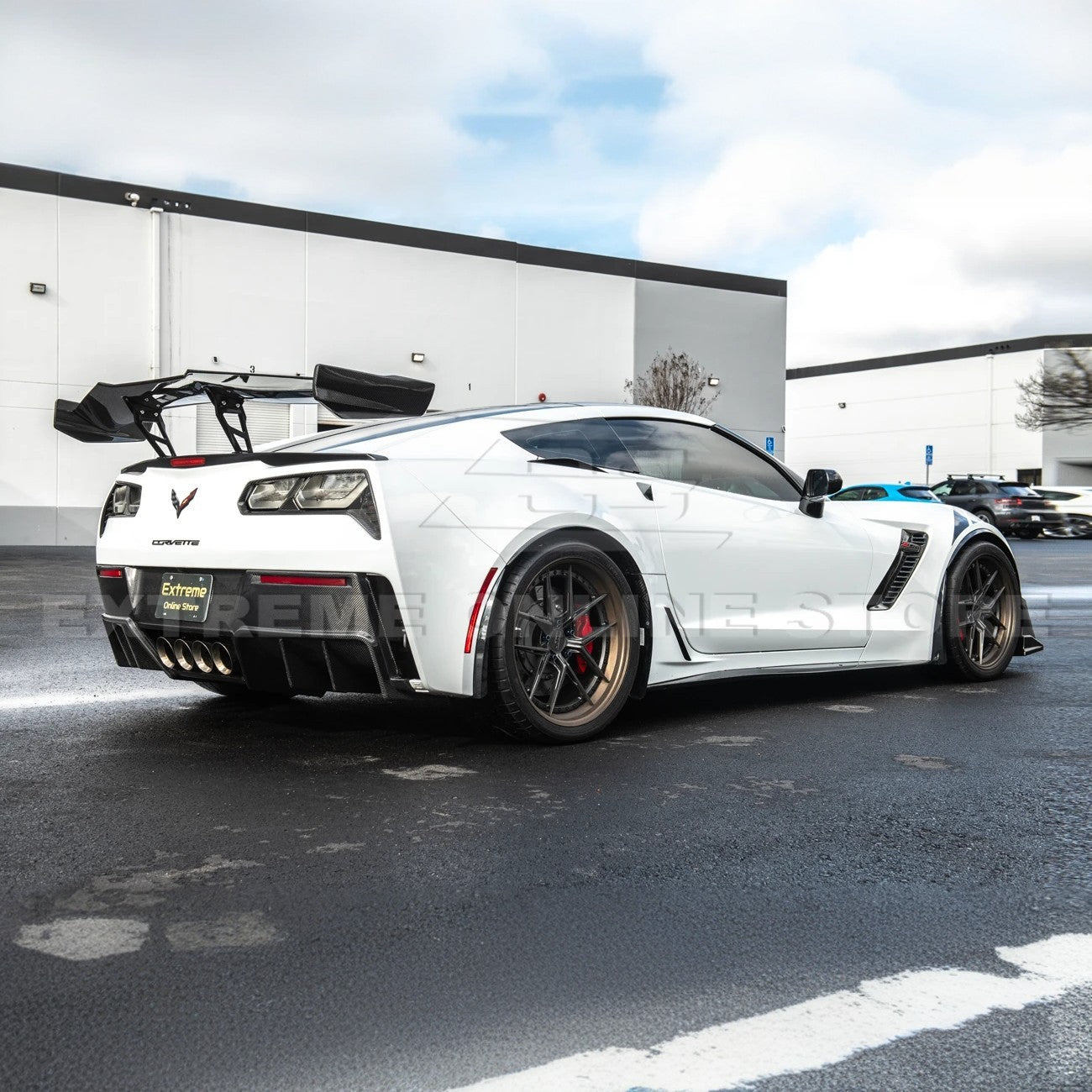 Chevrolet Corvette C7 ZR1 ZTK Style Carbon Fiber High Wing Rear Spoiler Kit 2014-2019
