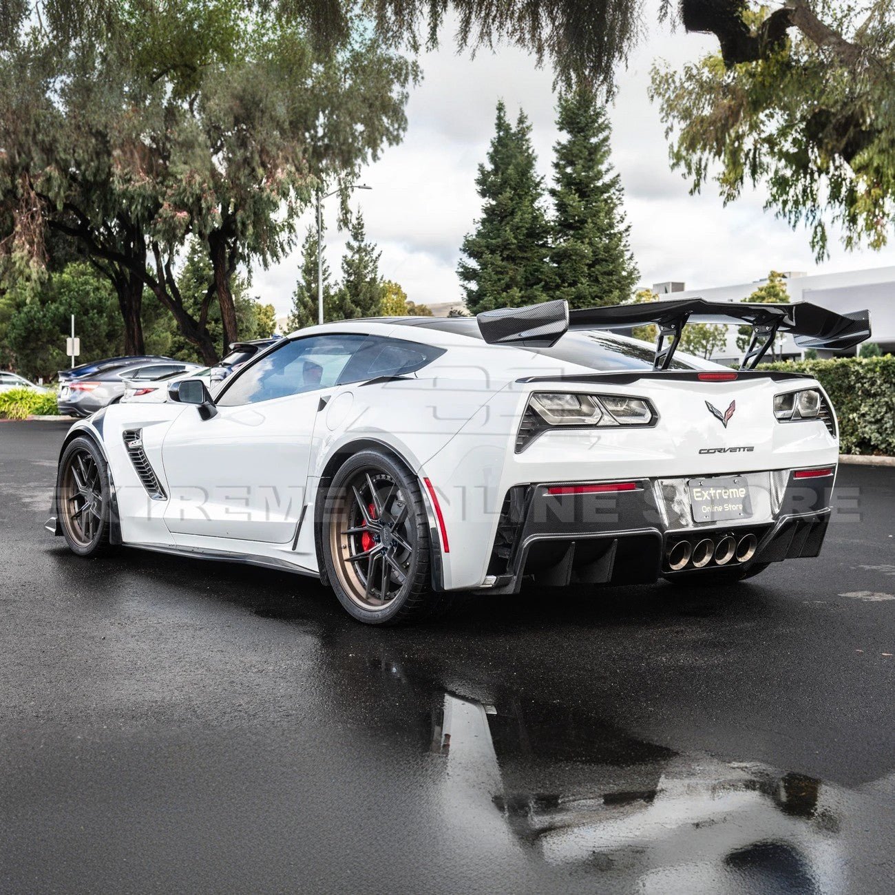 Chevrolet Corvette C7 ZR1 ZTK Style Carbon Fiber High Wing Rear Spoiler Kit 2014-2019