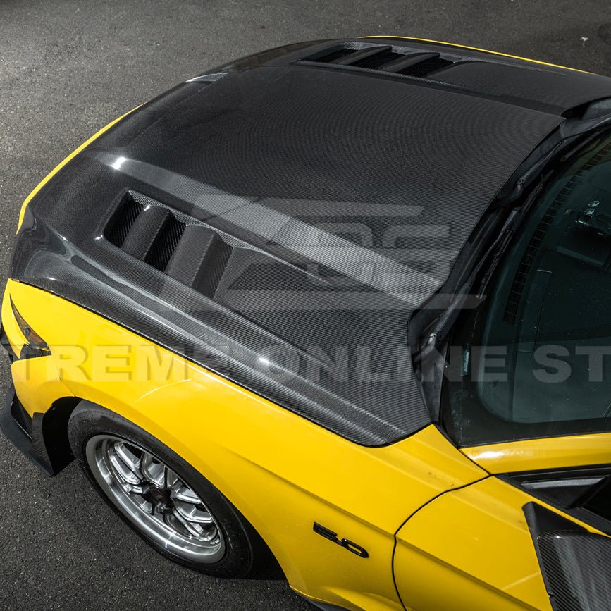Ford Mustang S550 Terminator Style Carbon Fiber Front Hood Vented Cover 2015-20172015-17 Ford Mustang Terminator Style Front Hood Vented Cover