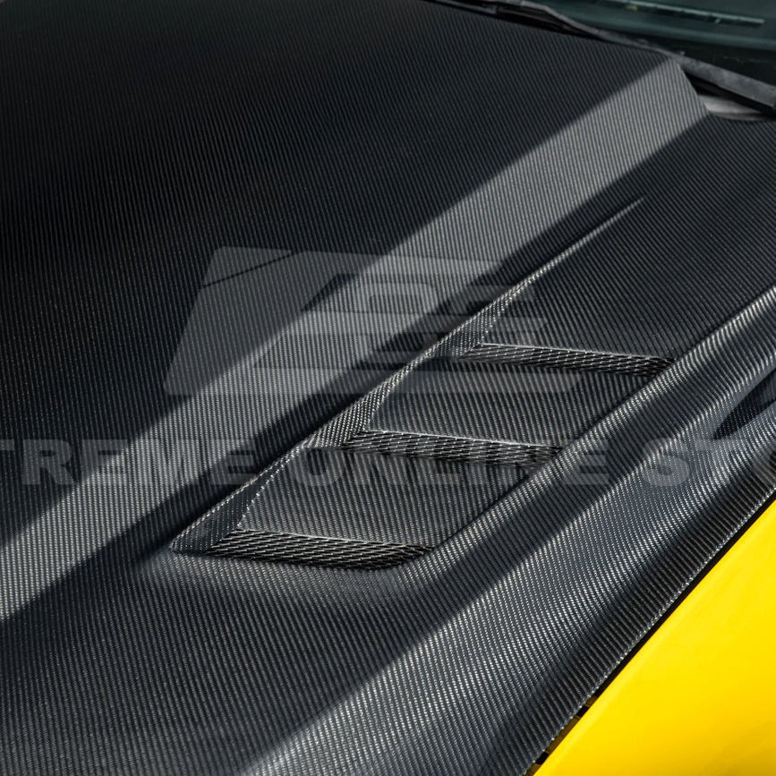 Ford Mustang S550 Terminator Style Carbon Fiber Front Hood Vented Cover 2015-20172015-17 Ford Mustang Terminator Style Front Hood Vented Cover