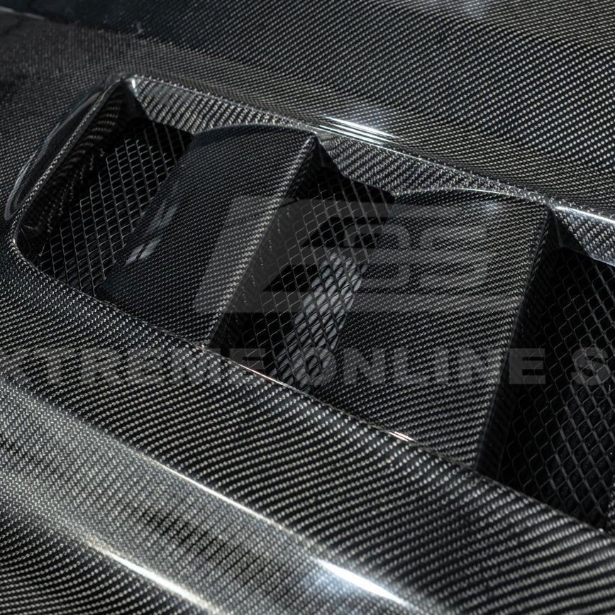 Ford Mustang S550 Terminator Style Carbon Fiber Front Hood Vented Cover 2015-20172015-17 Ford Mustang Terminator Style Front Hood Vented Cover