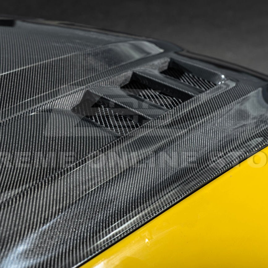 Ford Mustang S550 Terminator Style Carbon Fiber Front Hood Vented Cover 2015-20172015-17 Ford Mustang Terminator Style Front Hood Vented Cover