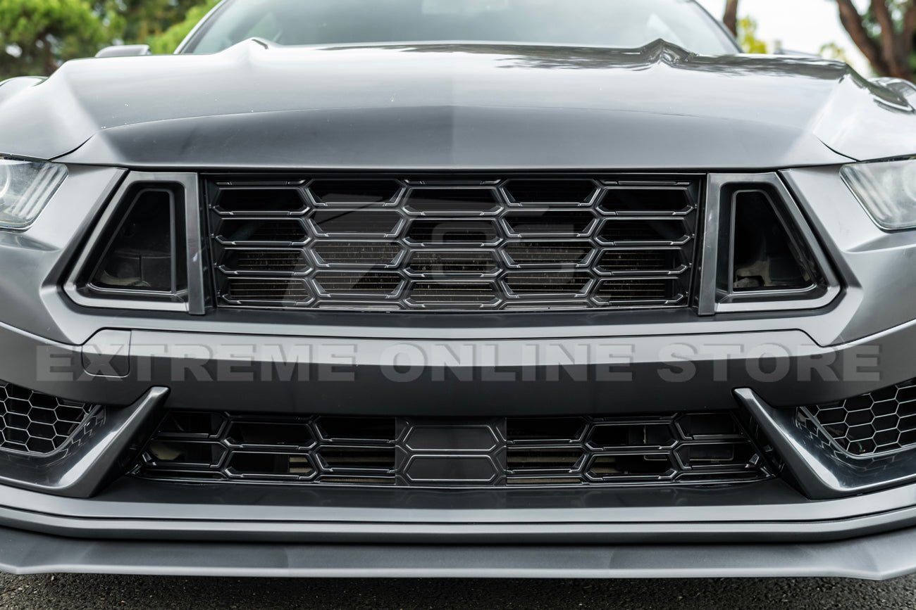 Ford Mustang S550 Dark Horse Style Primed Black Front Upper Lower Grille Lip 2018-2023