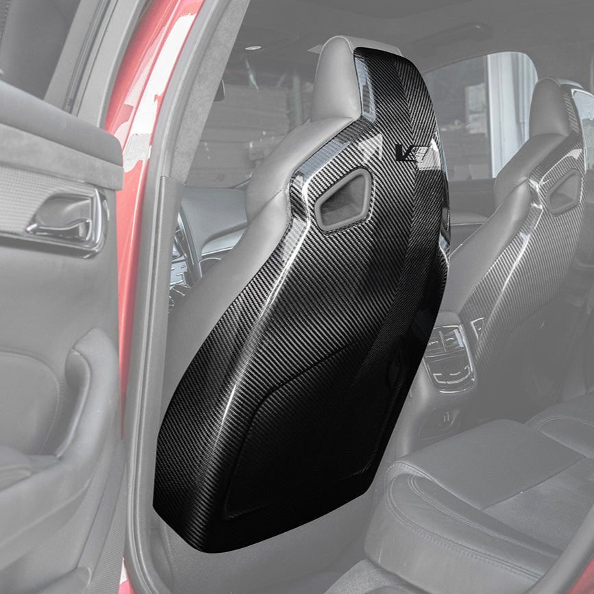 Cadillac CTS-V ATS-V Blackwing Style Dry Carbon Fiber Seat Back Cover Set 2016-2019