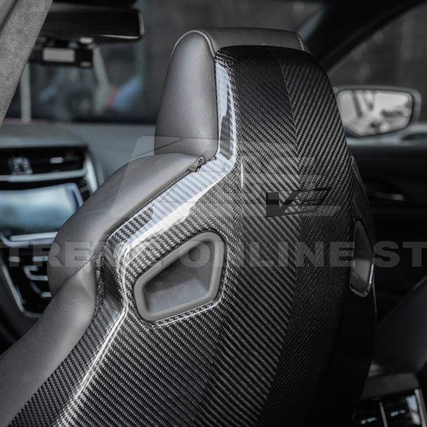 Cadillac CTS-V ATS-V Blackwing Style Dry Carbon Fiber Seat Back Cover Set 2016-2019