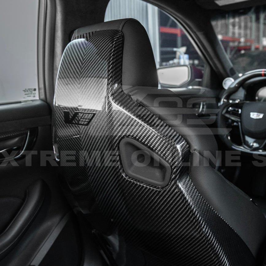 Cadillac CTS-V ATS-V Blackwing Style Dry Carbon Fiber Seat Back Cover Set 2016-2019