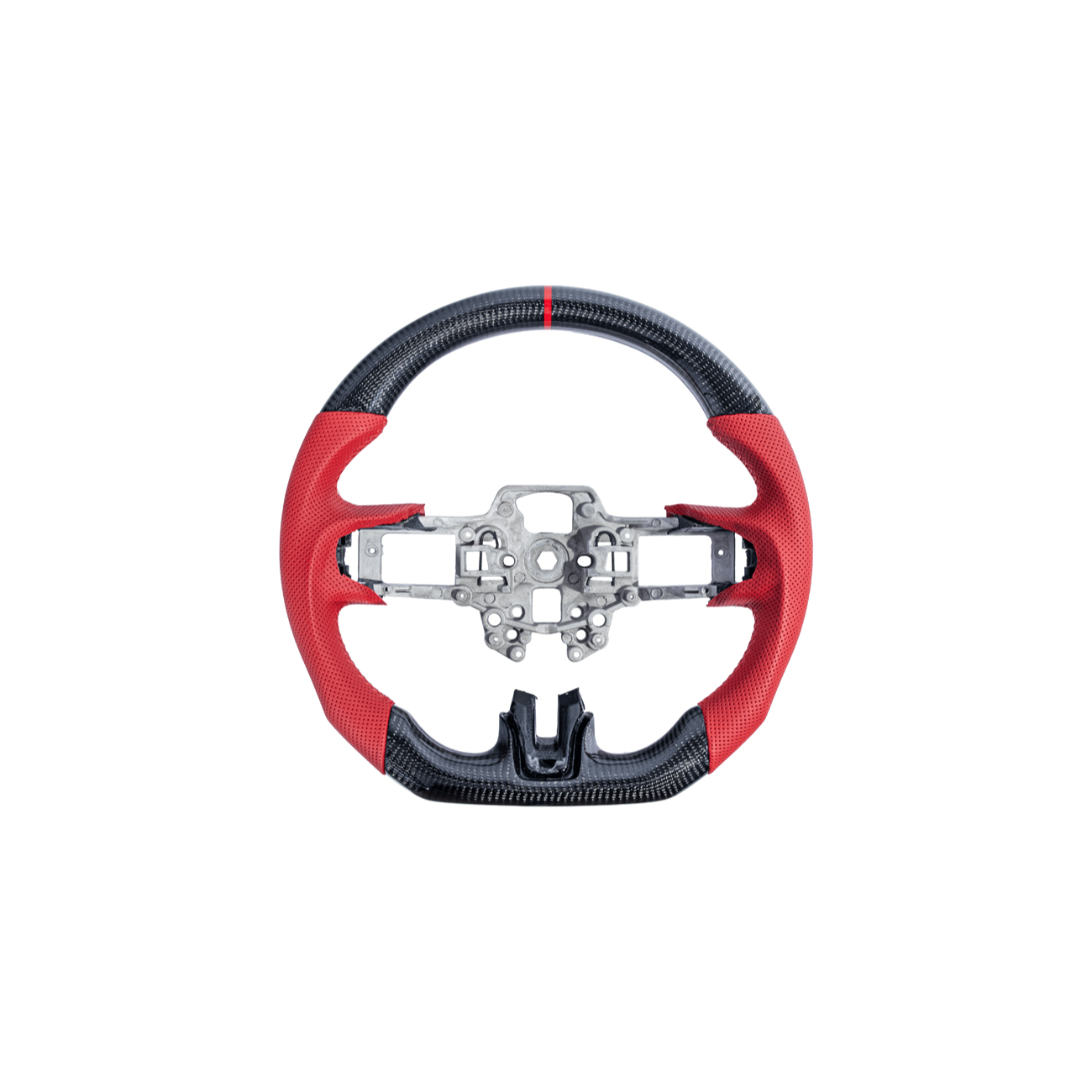 Mustang S550 Red Leather Red Stitching Carbon Fiber Steering Wheel 2015-2023