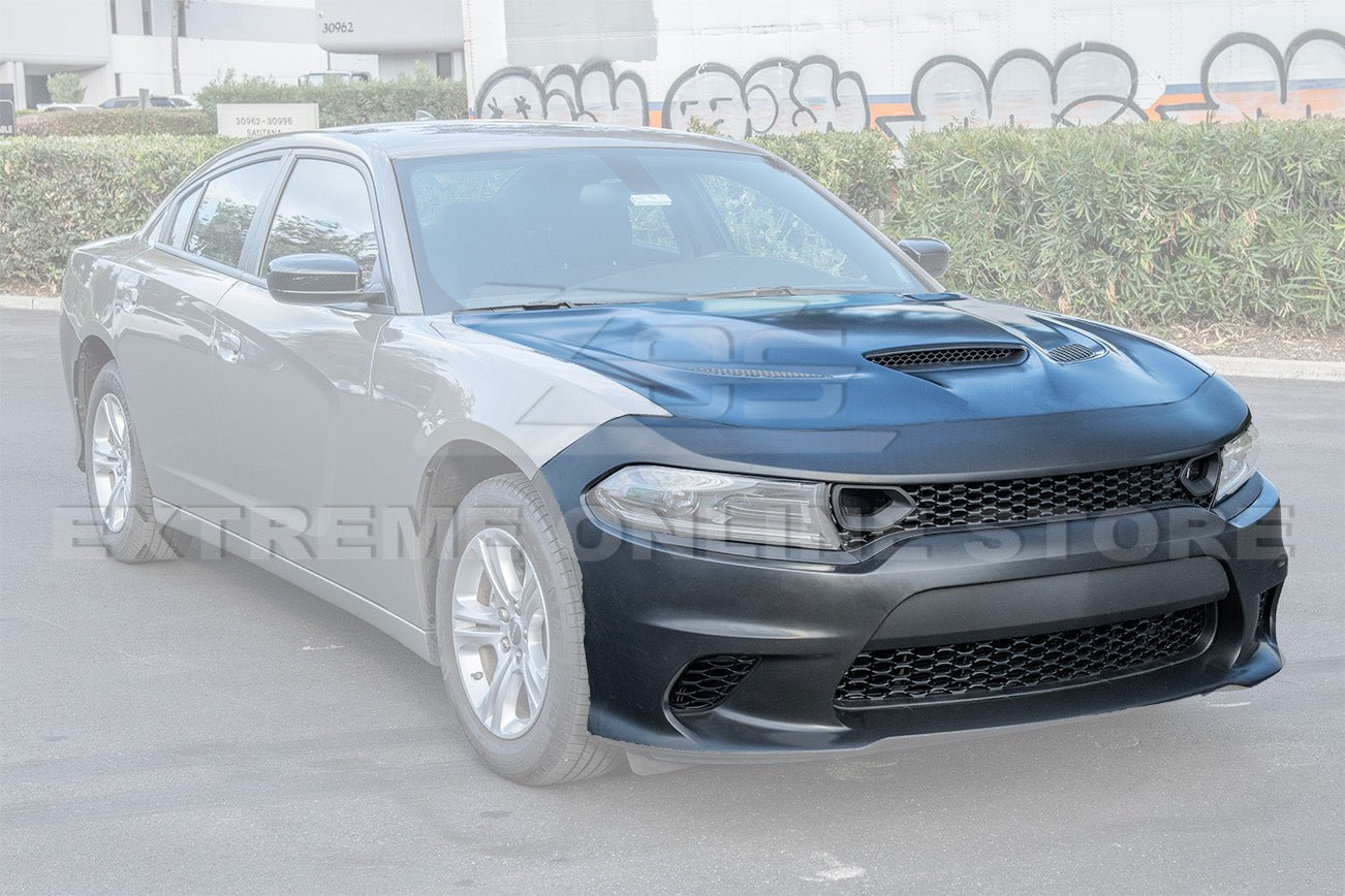 Dodge Charger LD SRT Hellcat Style Primed Black Front Bumper and Aluminum Hood Conversion Kit 2015-Up
