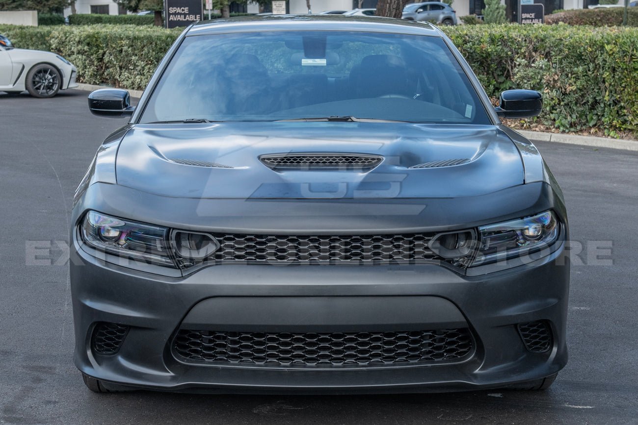 Dodge Charger LD SRT Hellcat Style Primed Black Front Bumper and Aluminum Hood Conversion Kit 2015-Up