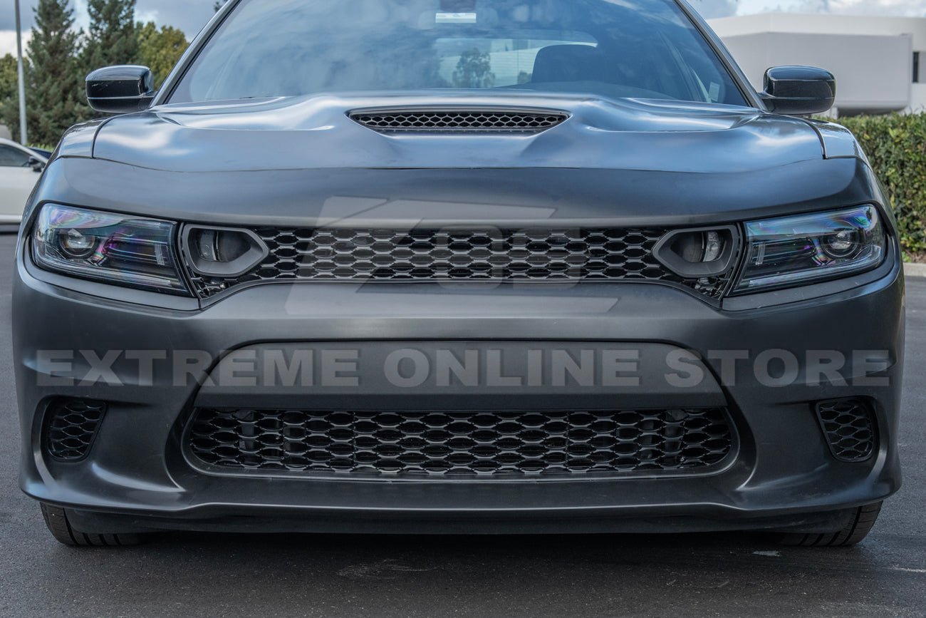 Dodge Charger LD SRT Hellcat Style Primed Black Front Bumper and Aluminum Hood Conversion Kit 2015-Up