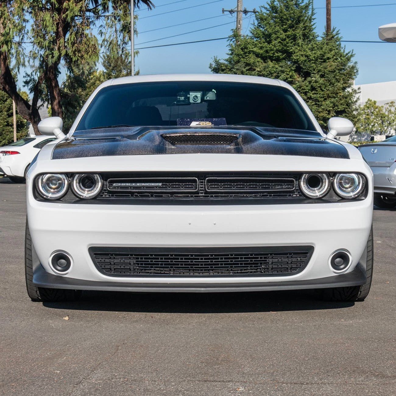 Dodge Challenger LA Factory Style Carbon Fiber Headlight Trim Cover & Front Grille Insert Overlay Kit 2015-2023