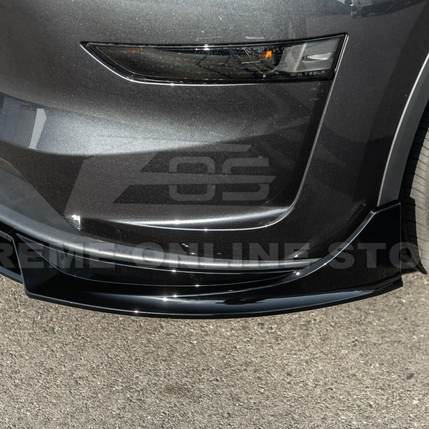 Tesla Model Y Track Style Gloss Black Front Lip Splitter Side Skirts Kit 2025-Up