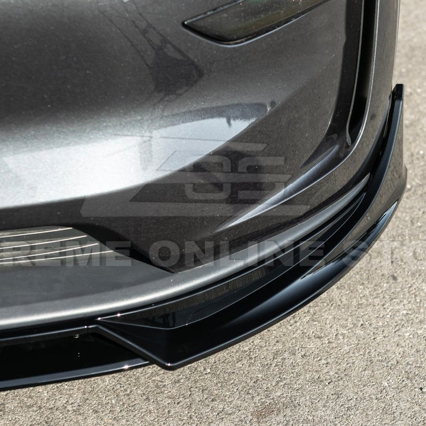 Tesla Model Y Track Style Gloss Black Front Lip Splitter Side Skirts Kit 2025-Up