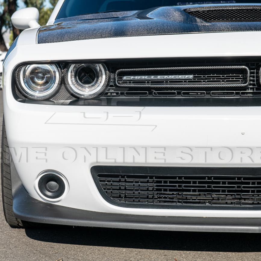 Dodge Challenger LA Factory Style Carbon Fiber Headlight Trim Cover & Front Grille Insert Overlay Kit 2015-2023