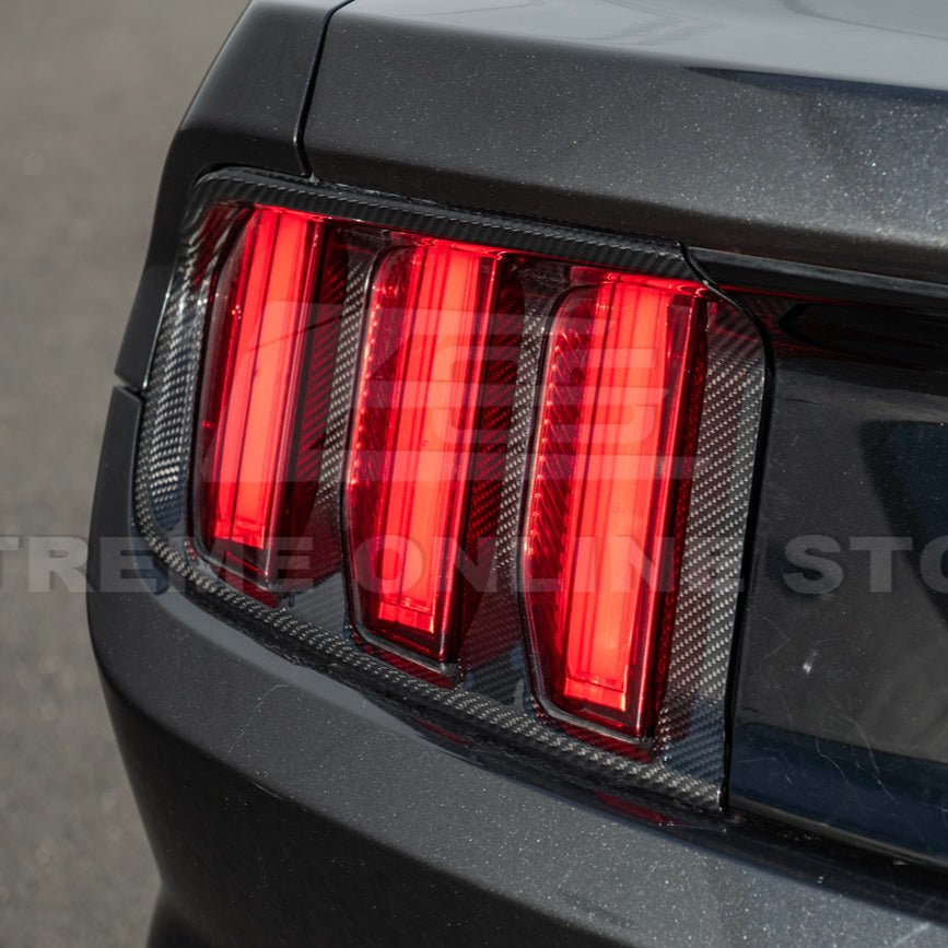 Ford Mustang S550 Factory Style Dry Carbon Fiber Tail Light Trim Bezel Cover Pair 2015-2017