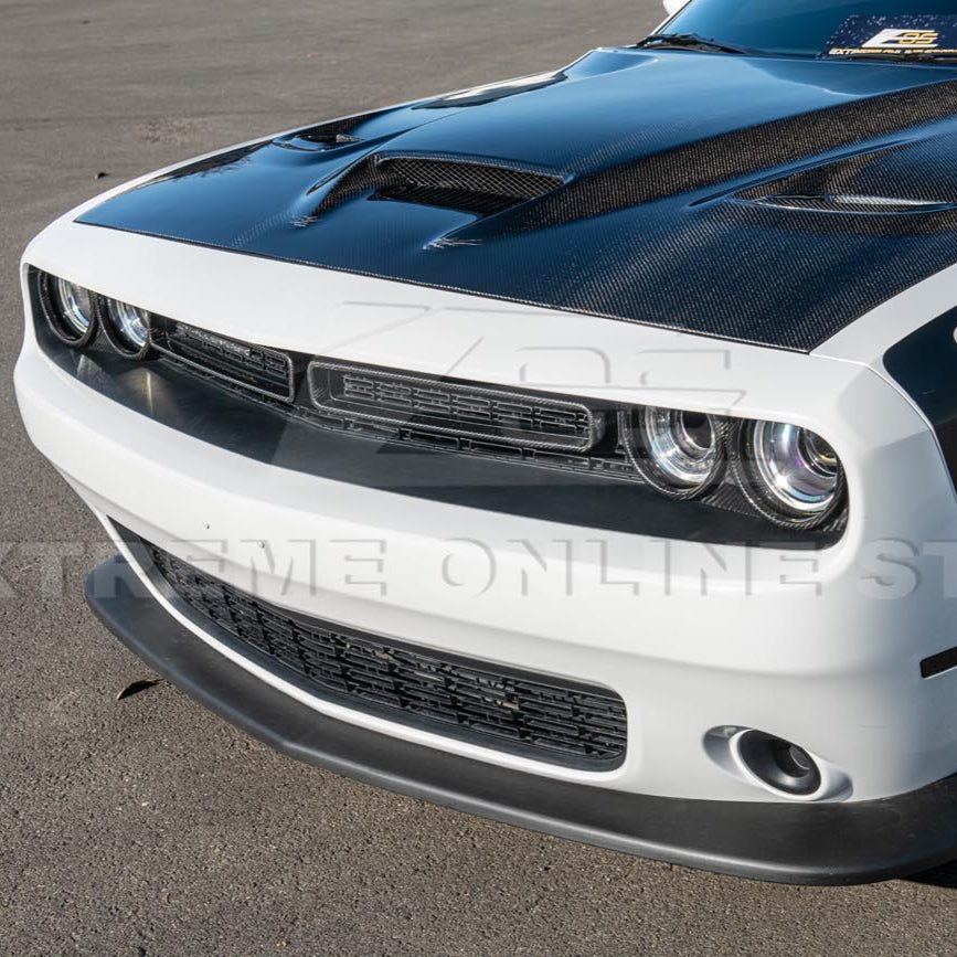 Dodge Challenger LA Factory Style Carbon Fiber Headlight Trim Cover & Front Grille Insert Overlay Kit 2015-2023