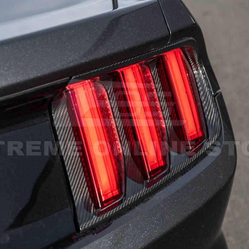 Ford Mustang S550 Factory Style Dry Carbon Fiber Tail Light Trim Bezel Cover Pair 2015-2017