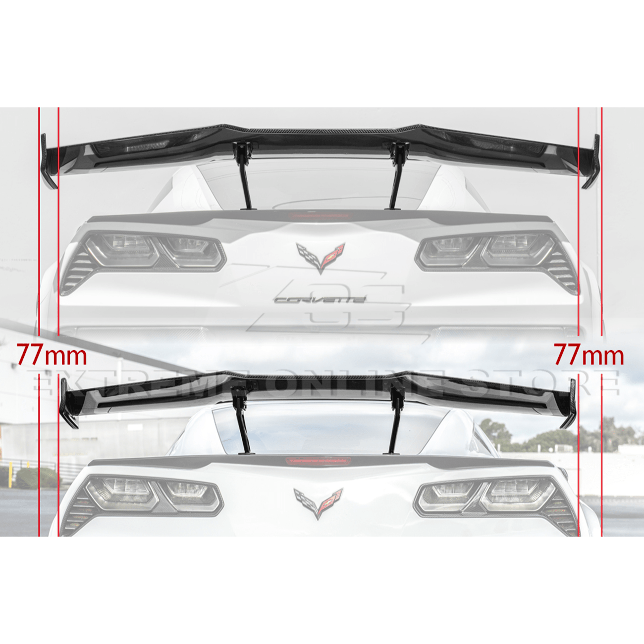 Chevrolet Corvette C7 ZR1 ZTK Style Carbon Fiber Extended High Wing Spoiler Kit 2014-2019
