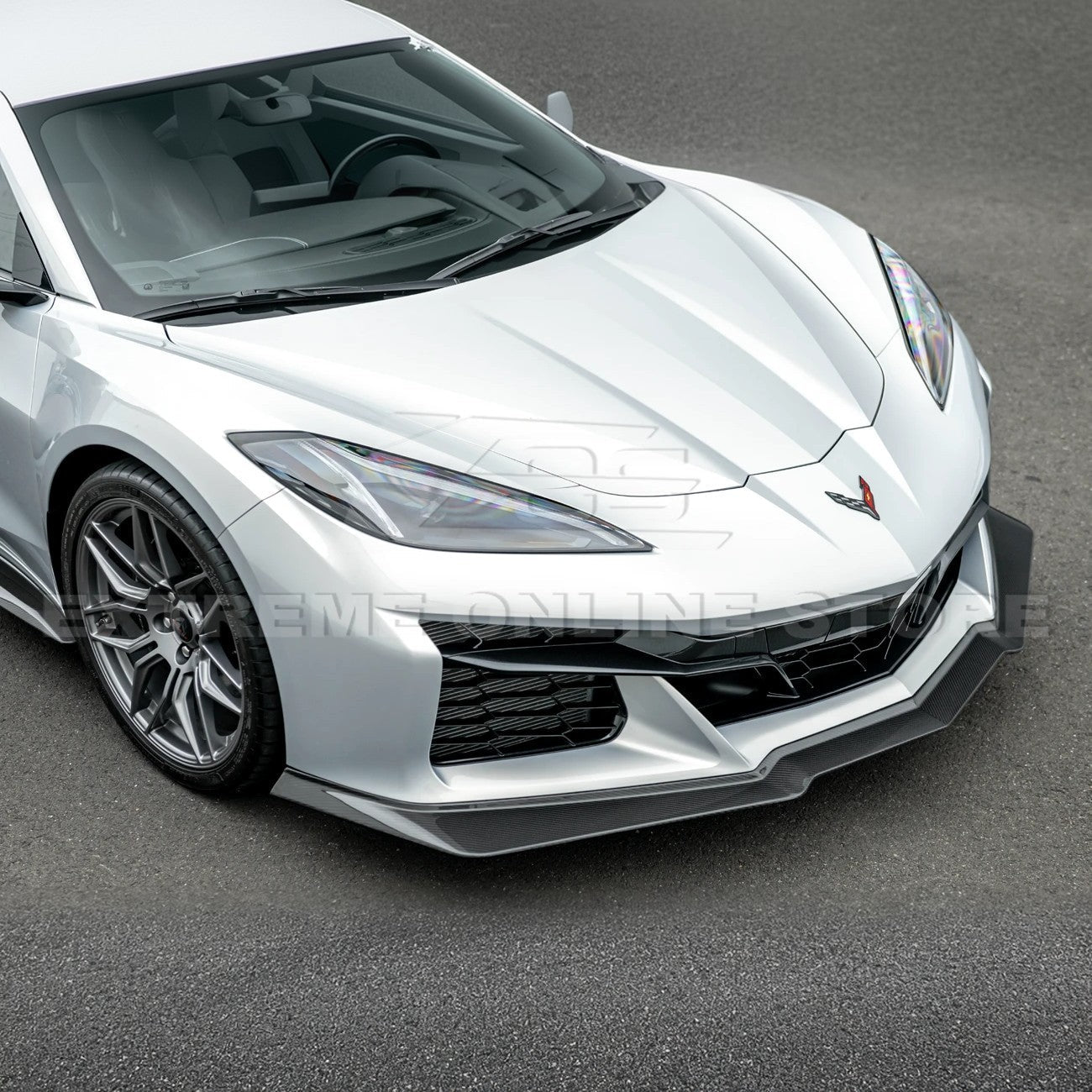 Chevrolet Corvette C8 Z06 E-Ray Z07 Style Dry Carbon Fiber Extended One Piece Front Lip Splitter 2023-Present