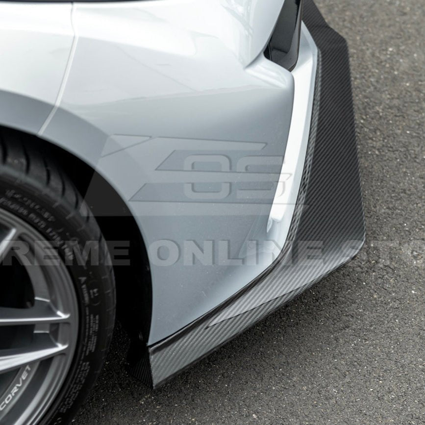 Chevrolet Corvette C8 Z06 E-Ray Z07 Style Dry Carbon Fiber Extended One Piece Front Lip Splitter 2023-Present