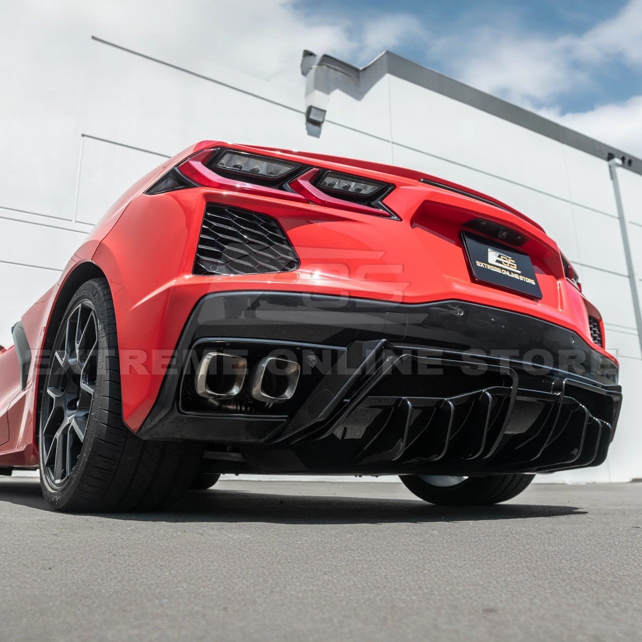 Chevrolet Corvette C8 EOS Performance Track Style Gloss Black Rear Bumper Add-On Diffuser Splitter Lip 2020-Up