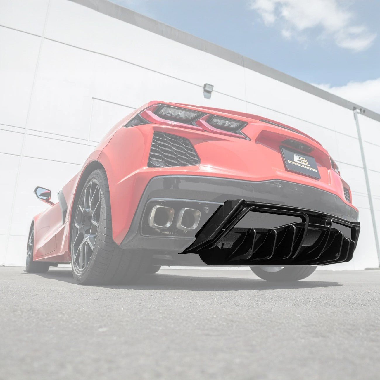 Chevrolet Corvette C8 EOS Performance Track Style Gloss Black Rear Bumper Add-On Diffuser Splitter Lip 2020-Up