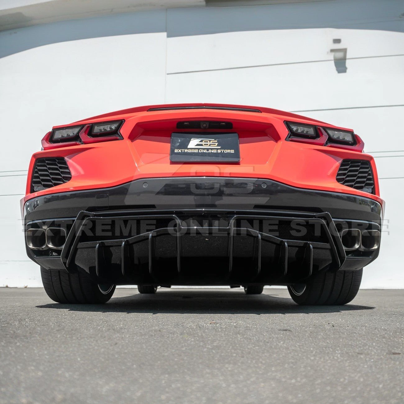 Chevrolet Corvette C8 EOS Performance Track Style Gloss Black Rear Bumper Add-On Diffuser Splitter Lip 2020-Up