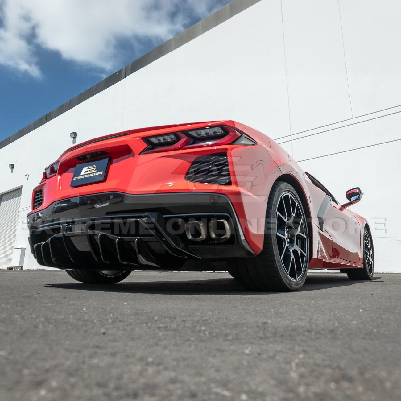 Chevrolet Corvette C8 EOS Performance Track Style Gloss Black Rear Bumper Add-On Diffuser Splitter Lip 2020-Up