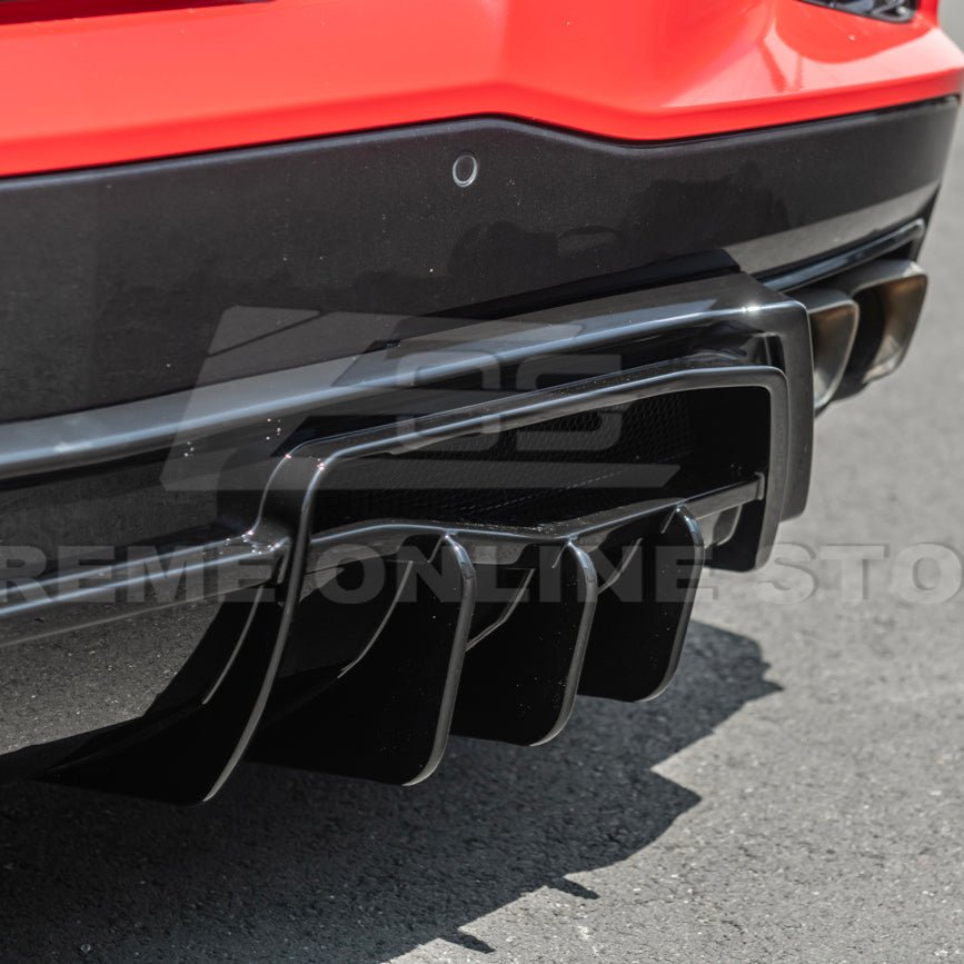 Chevrolet Corvette C8 EOS Performance Track Style Gloss Black Rear Bumper Add-On Diffuser Splitter Lip 2020-Up