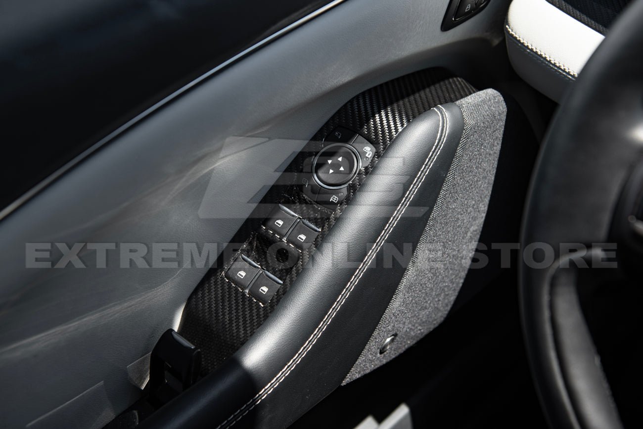 Ford Mustang Mach-E Dry Carbon Fiber Interior Door Glass Lifting Panel Cover Kit 2021-Up
