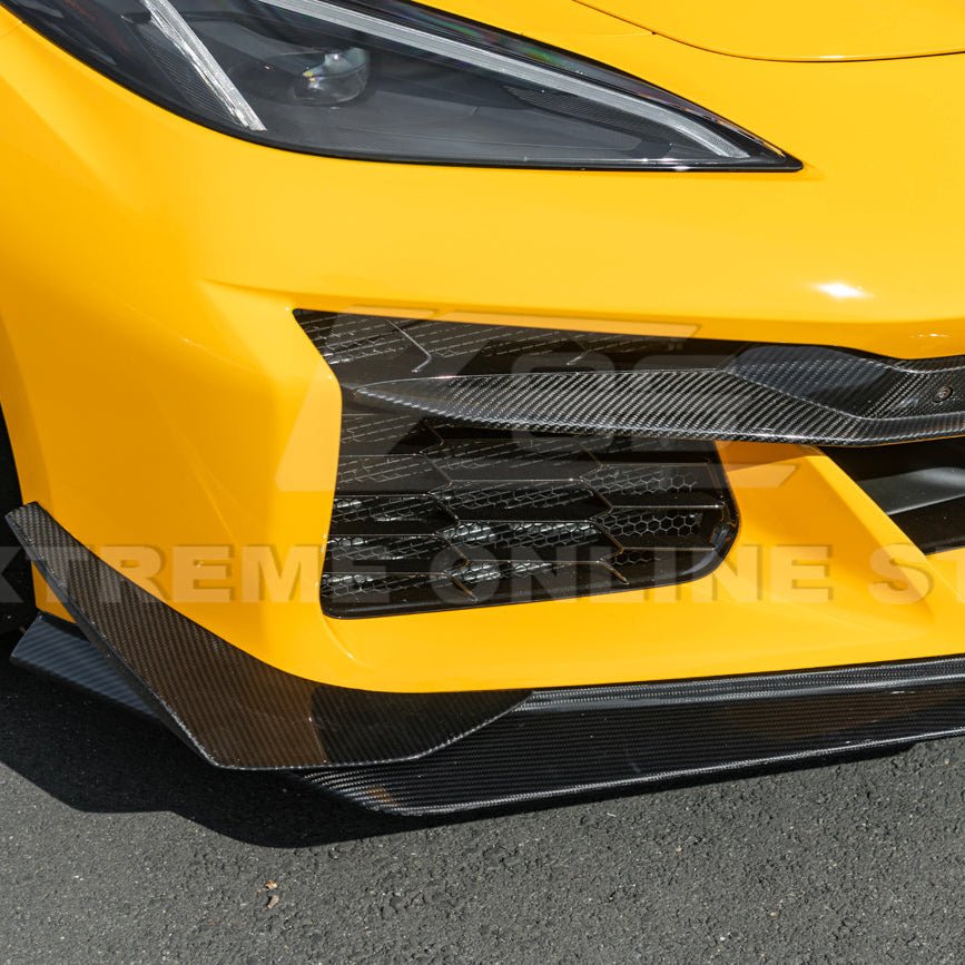 Chevrolet Corvette C8 Z06 E-Ray Z07 Extended Package Dry Carbon Fiber Front Splitter Canards Kit 2023-Up
