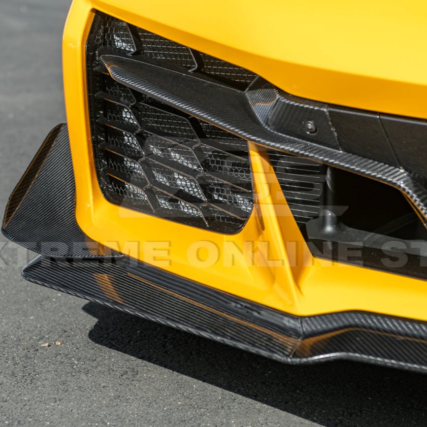 Chevrolet Corvette C8 Z06 E-Ray Z07 Extended Package Dry Carbon Fiber Front Splitter Canards Kit 2023-Up