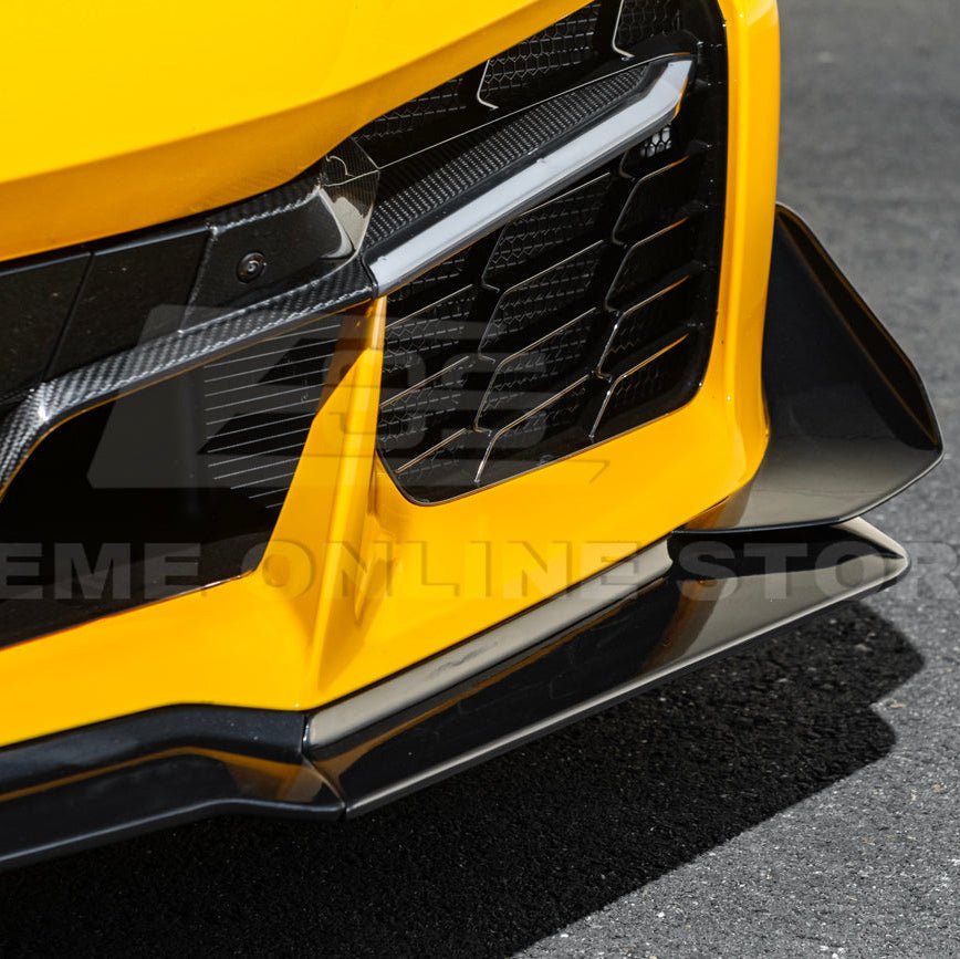 Chevrolet Corvette C8 Z06 E-Ray Z07 Extended Package Dry Carbon Fiber Front Splitter Canards Kit 2023-Up